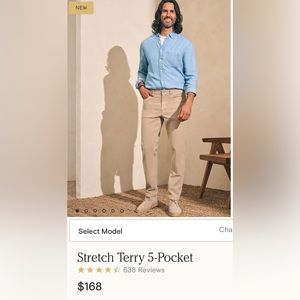 Used like new Faherty  Stretch Terry 5-Pocket beige